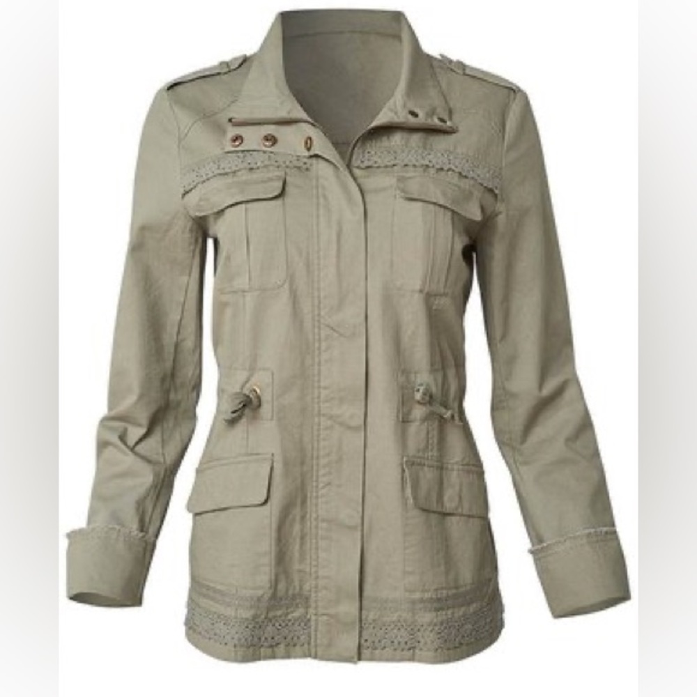 Venus Lace Trim Utility Jacket - Olive XS